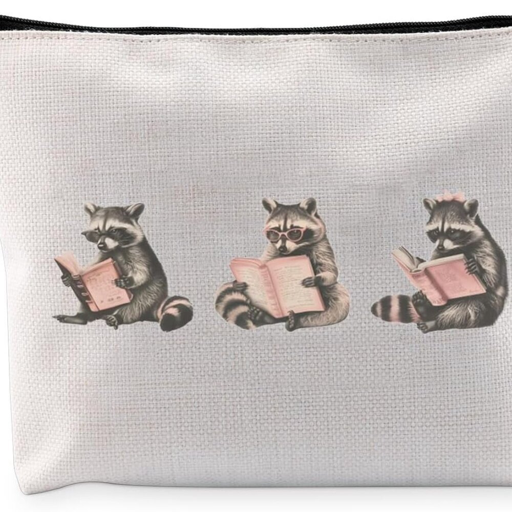 Cute Racoon Lovers Gift Raccoon Bookish Makeup Bag Book Lover Cosmetic Bag Bookw